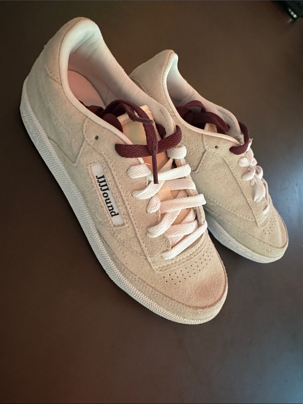 Reebok Cream Suede Sneakers with Maroon Accents